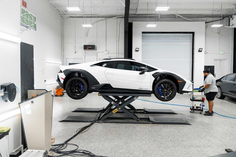 Lamborghini inside the Sarasota Auto Defense studio